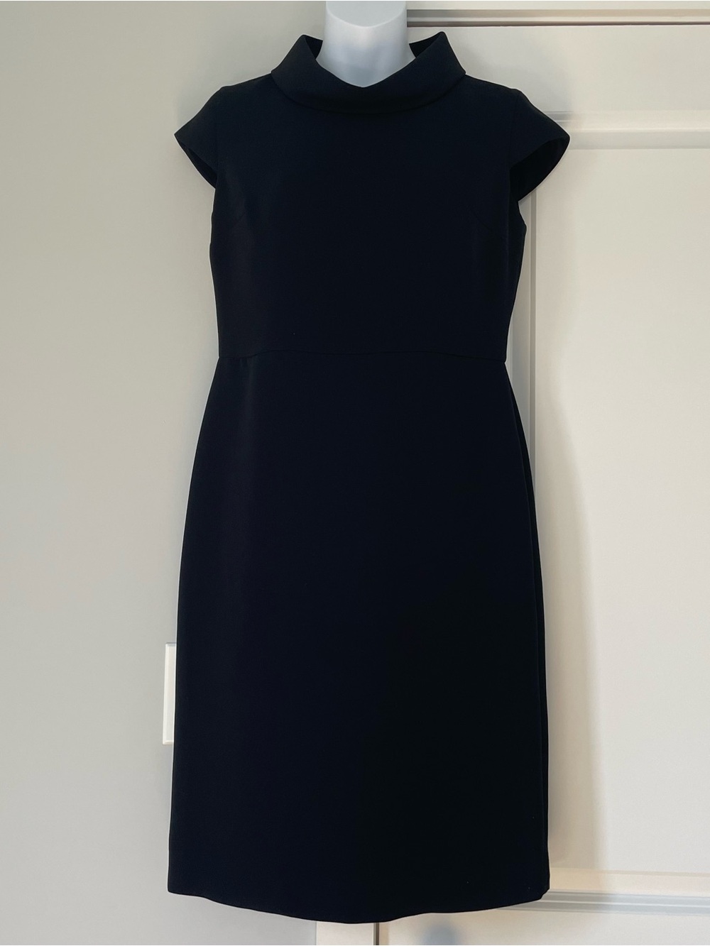 Talbots Black Mock-Neck Cap-Sleeve Midi Sheath Dress